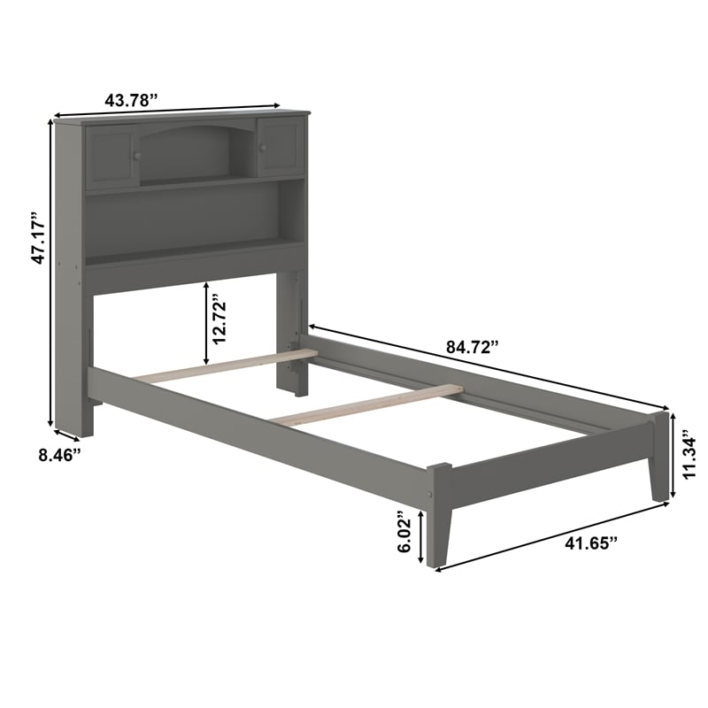 AFI Newport Twin Bookcase Solid Wood Bed in Grey