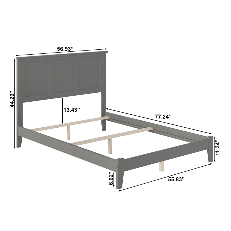 Madison Full Solid Wood Foundation Bed in Grey