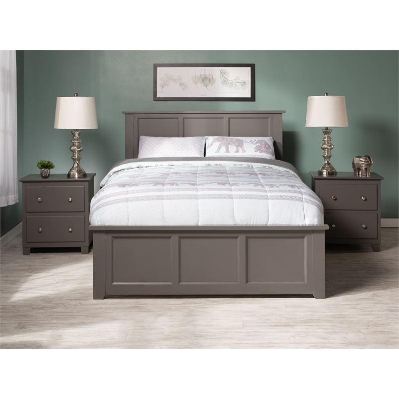 Madison Full Platform Bed with Matching Footboard and Storage Drawers in Grey