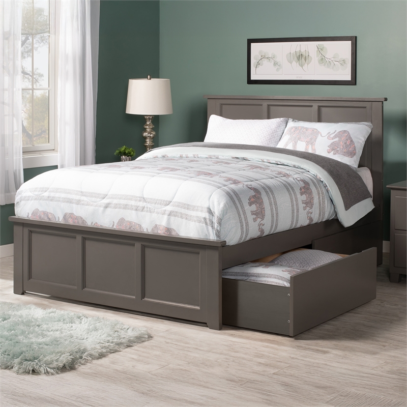 Madison Full Platform Bed with Matching Footboard and Storage Drawers in Grey
