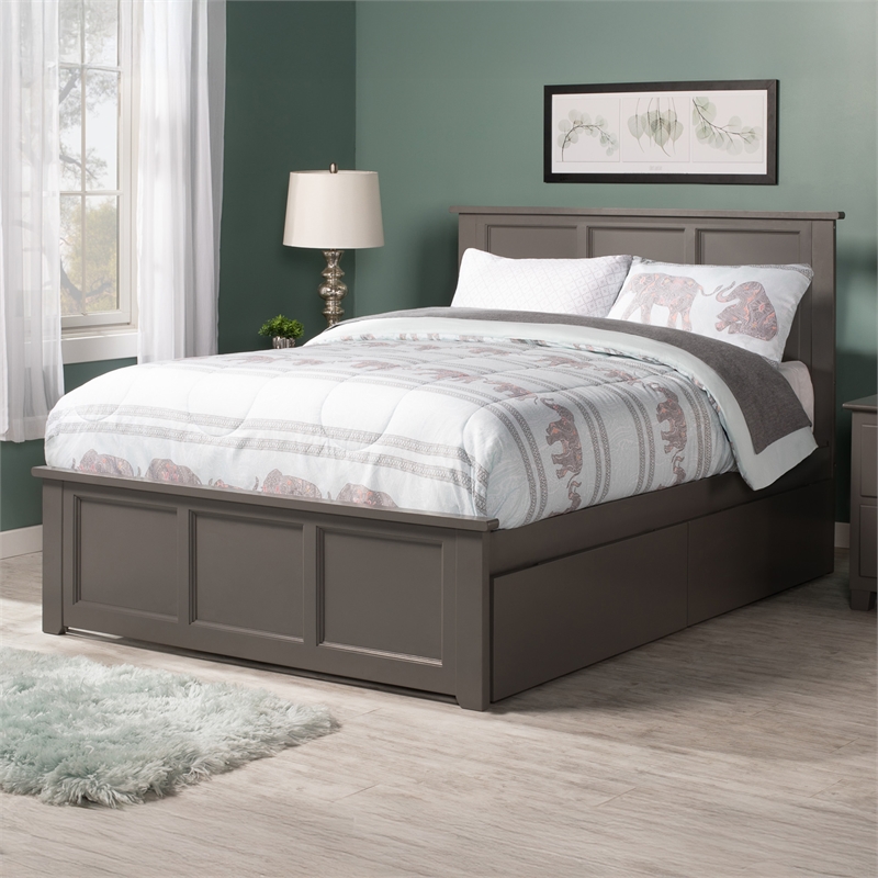 Madison Full Platform Bed with Matching Footboard and Storage Drawers in Grey