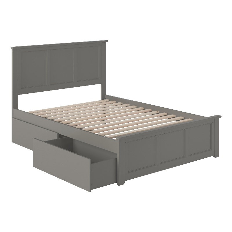 Madison Full Platform Bed with Matching Footboard and Storage Drawers in Grey