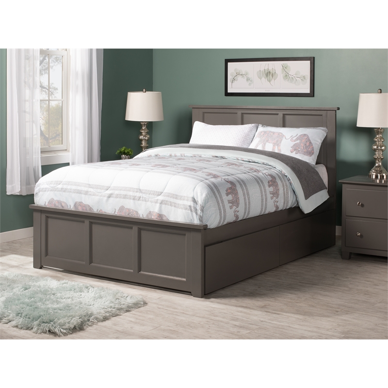 Madison Full Platform Bed with Matching Footboard and Storage Drawers in Grey