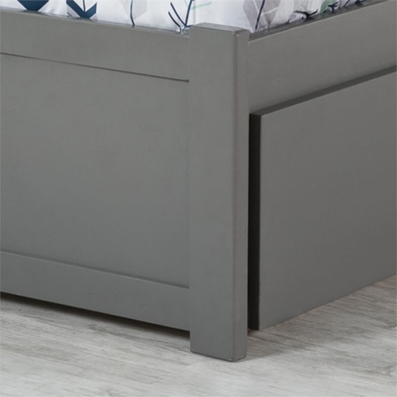 Mission Twin Wood Platform Bed with Footboard and Twin Trundle in Grey