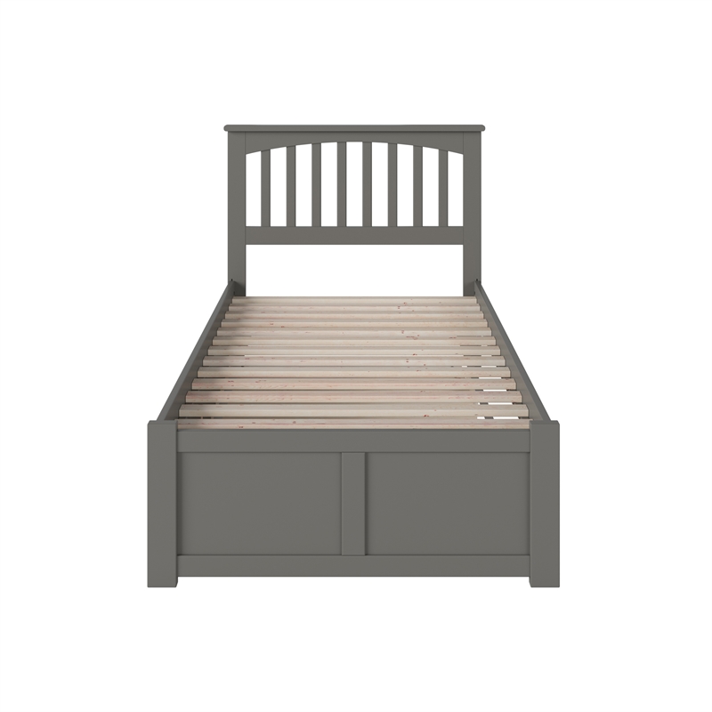 Mission Twin Wood Platform Bed with Footboard and Twin Trundle in Grey