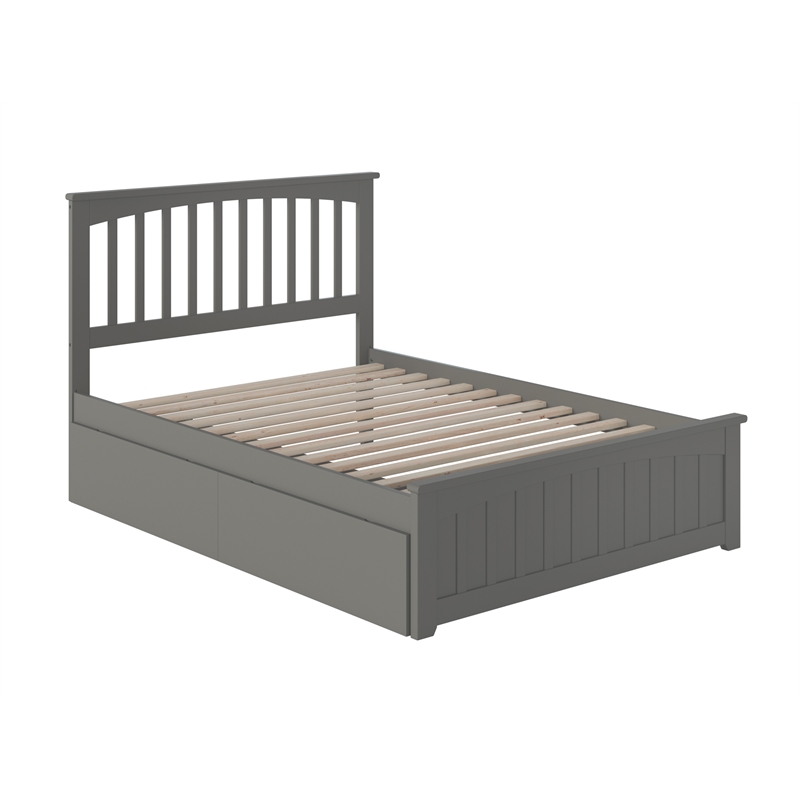 Mission Full Wood Platform Bed with Matching Footboard & Storage Drawers in Grey