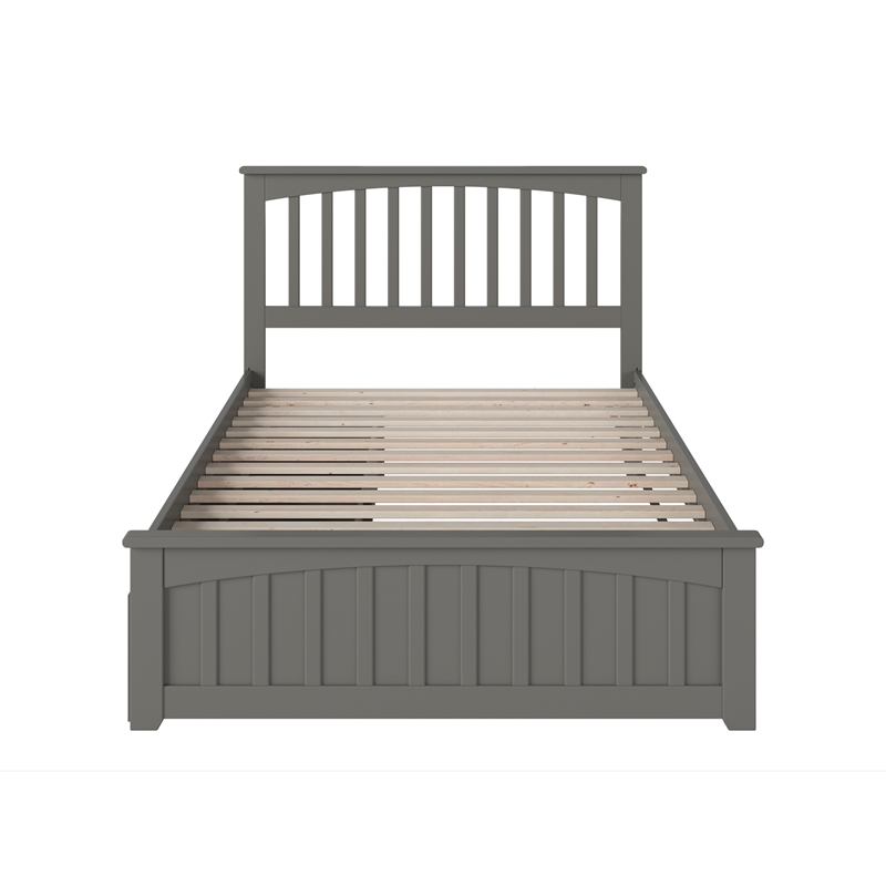 Mission Full Wood Platform Bed with Matching Footboard & Storage Drawers in Grey