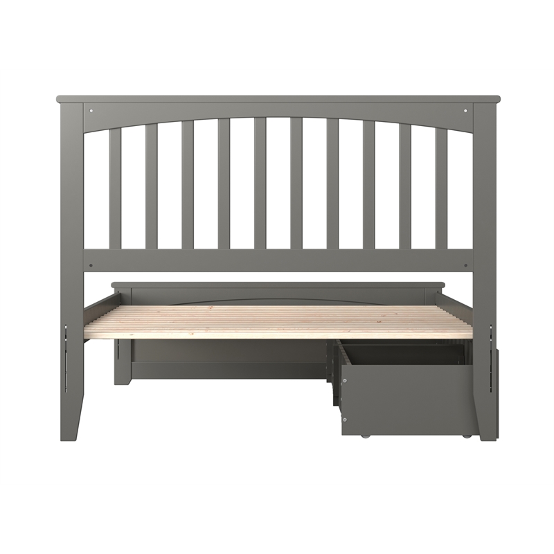 Mission Full Wood Platform Bed with Matching Footboard & Storage Drawers in Grey