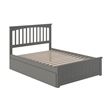 Mission Full Wood Platform Bed with Matching Footboard & Storage Drawers in Grey