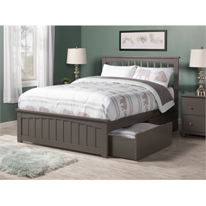 Mission Full Wood Platform Bed with Matching Footboard & Storage Drawers in Grey