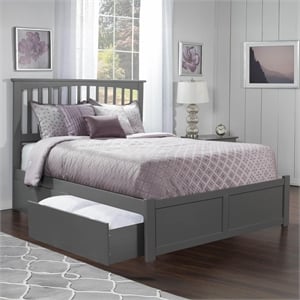 Mission King Wood Platform Bed with Footboard & Storage Drawers in Grey