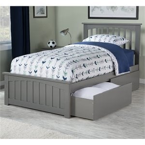 Mission Twin XL Platform Bed with Matching Footboard & Storage Drawers in Grey