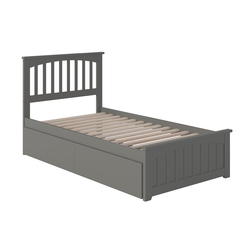 Mission Twin XL Platform Bed with Matching Footboard & Storage Drawers in Grey
