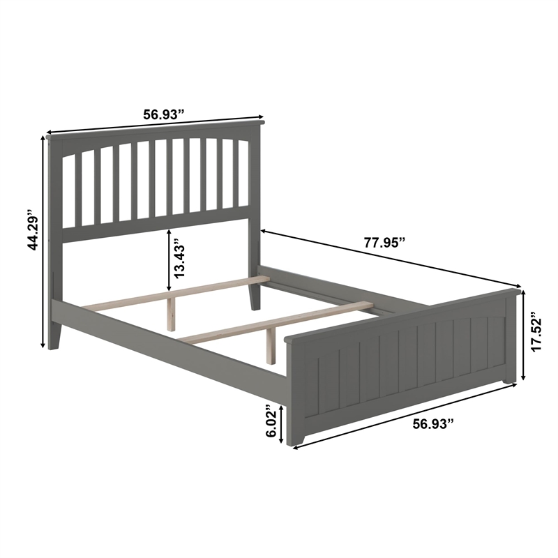 Mission Full Wood Foundation Bed with Matching Footboard in Grey