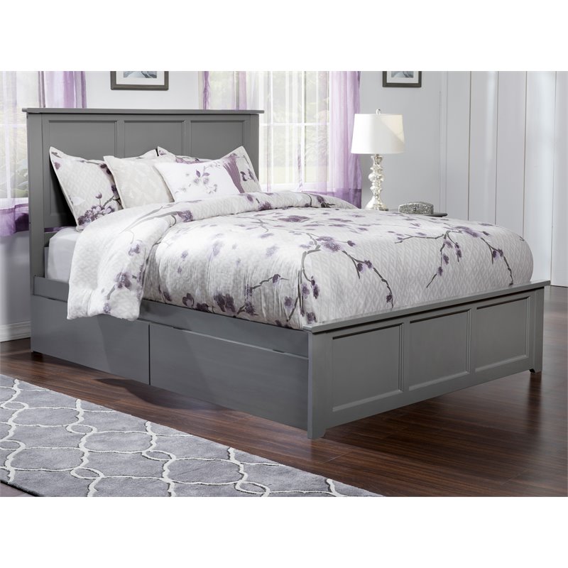 Madison Queen Platform Bed with Matching Footboard & Storage Drawers in Grey