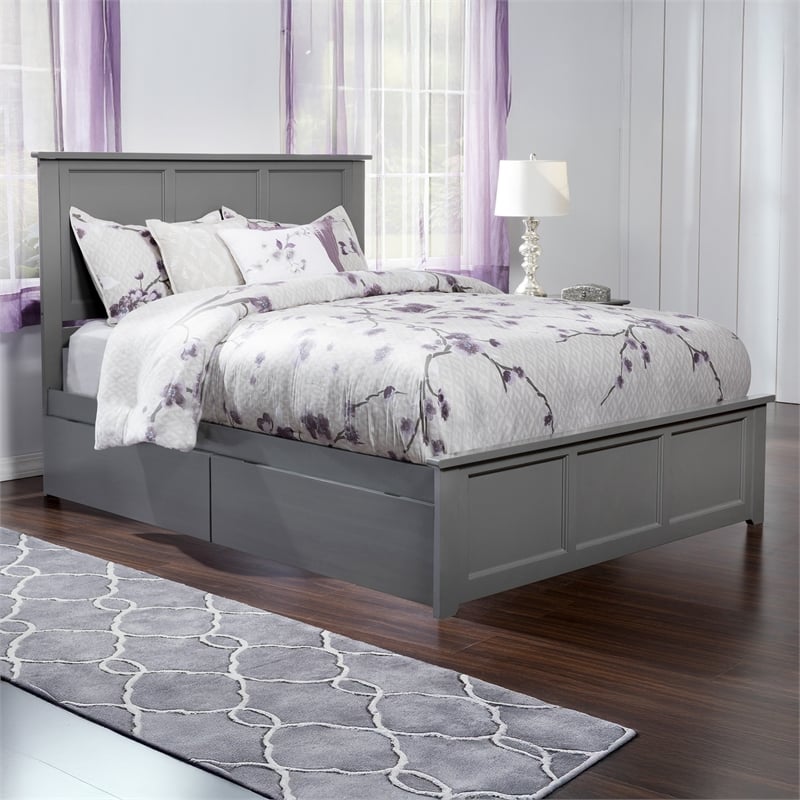 Madison Queen Platform Bed with Matching Footboard & Storage Drawers in Grey