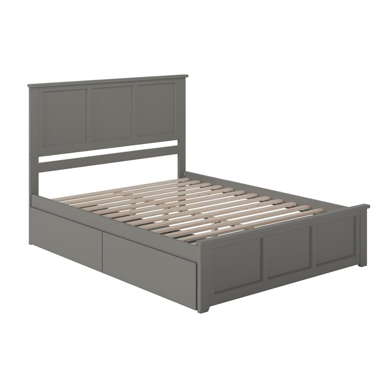 Madison Queen Platform Bed with Matching Footboard & Storage Drawers in Grey