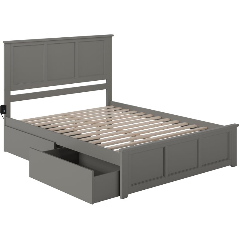 Madison Queen Platform Bed with Matching Footboard & Storage Drawers in Grey