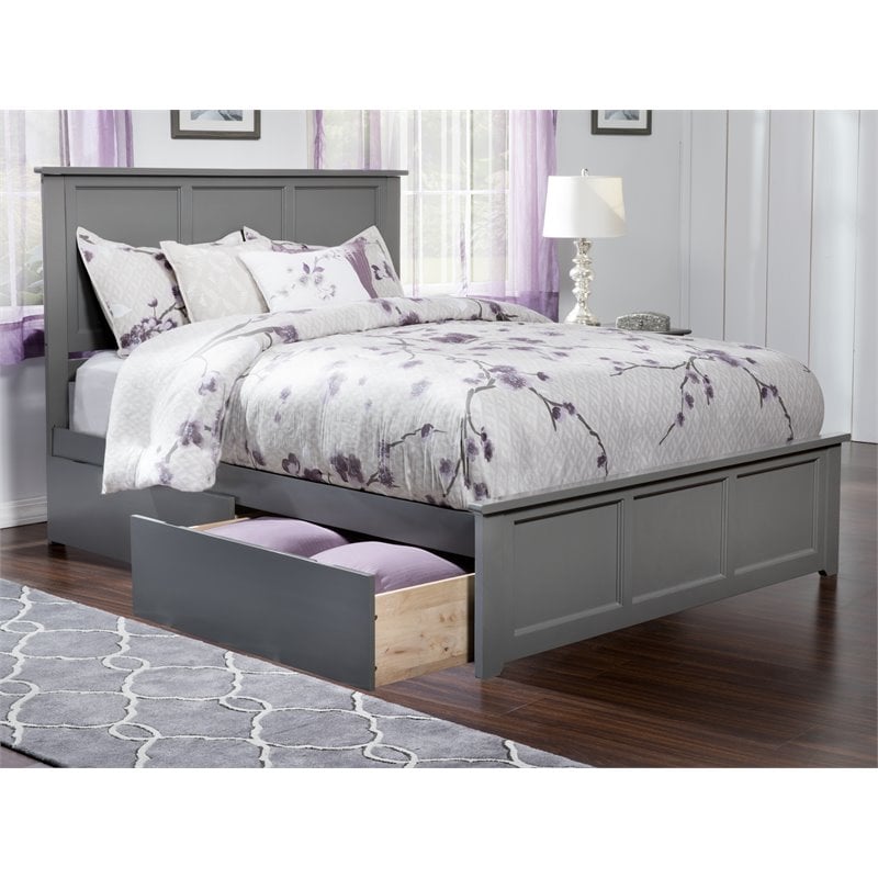 Madison Queen Platform Bed with Matching Footboard & Storage Drawers in Grey