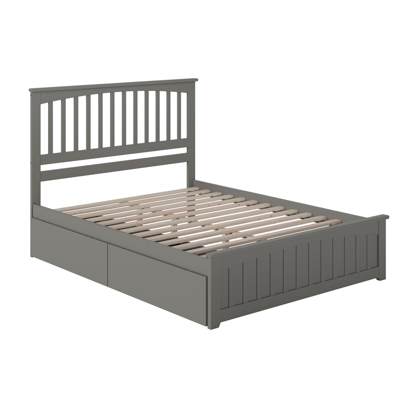 Mission Queen Platform Bed with Matching Footboard & Storage Drawers in Grey