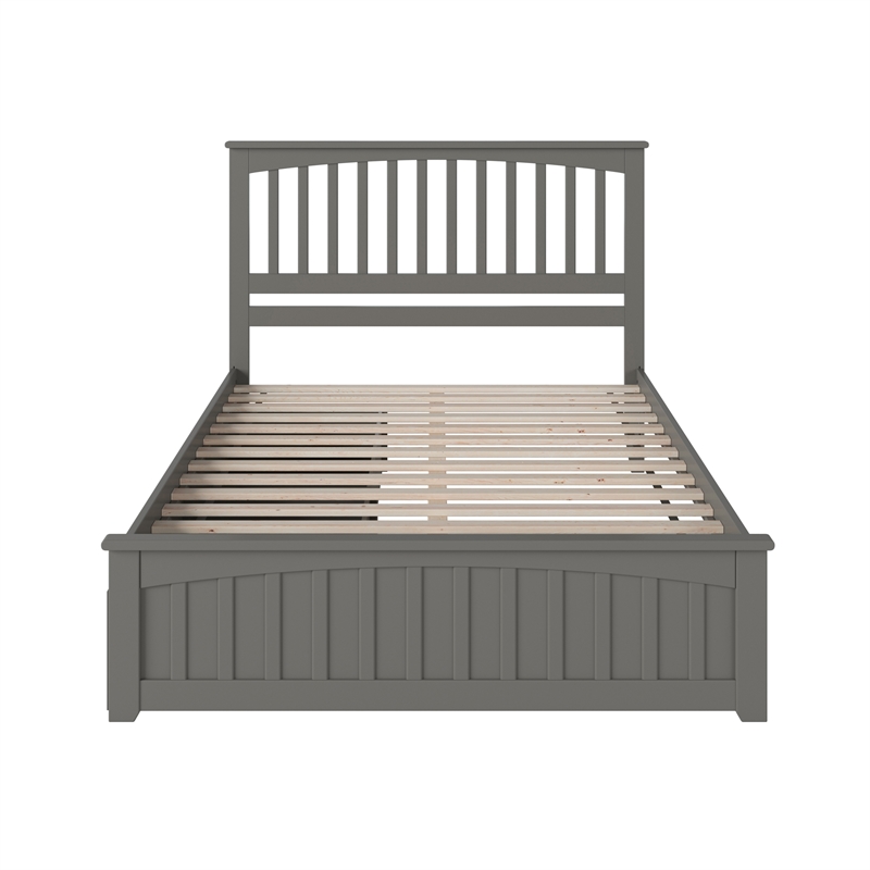 Mission Queen Platform Bed with Matching Footboard & Storage Drawers in Grey