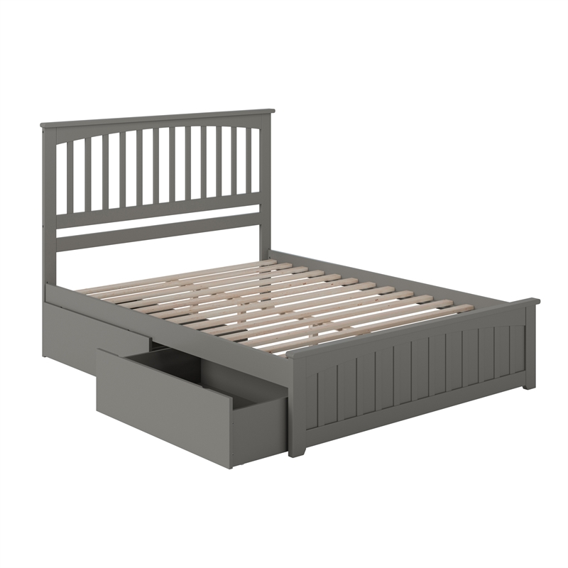 Mission Queen Platform Bed with Matching Footboard & Storage Drawers in Grey