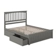 Mission Queen Platform Bed with Matching Footboard & Storage Drawers in Grey