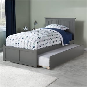 Nantucket Twin Wood Platform Bed with Footboard and Twin Trundle in Grey