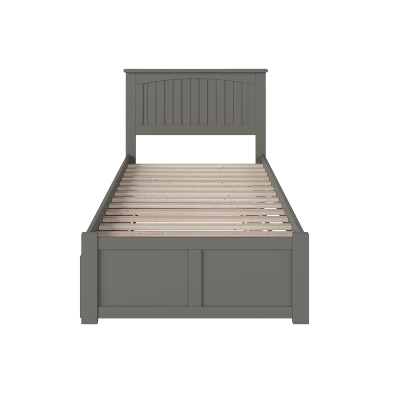 Nantucket Twin Wood Platform Bed with Footboard and Twin Trundle in Grey