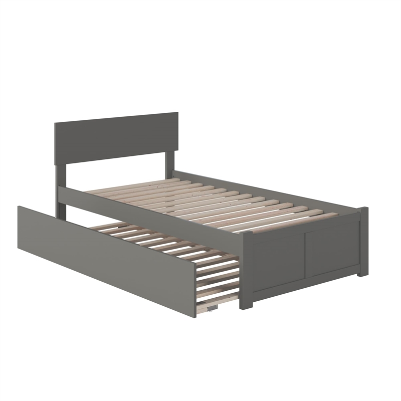 Orlando Twin Wood Platform Bed with Footboard and Twin Trundle in Grey