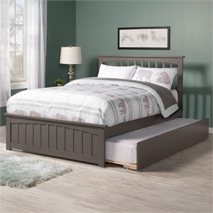 Mission Full Wood Platform Bed with Matching Footboard & Twin Trundle in Grey