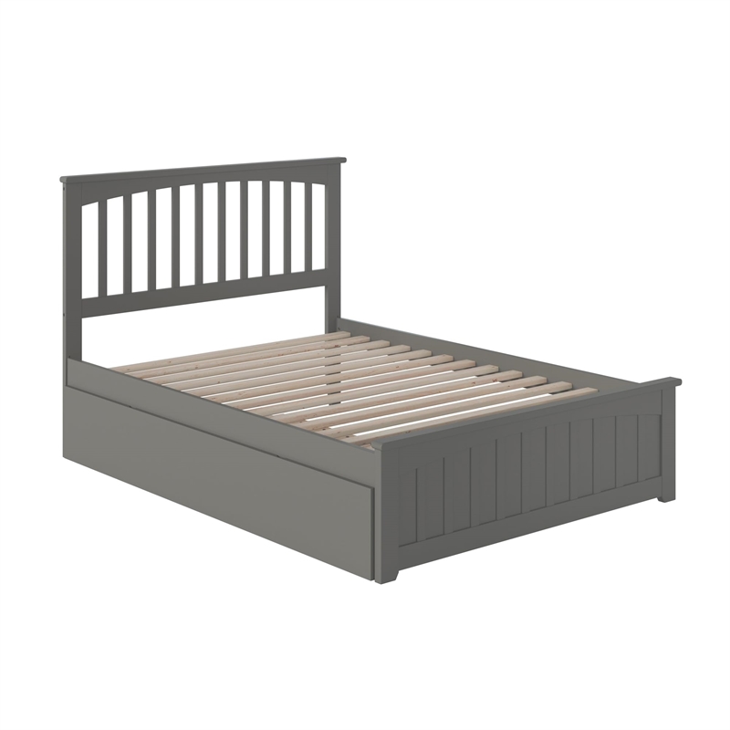 Mission Full Wood Platform Bed with Matching Footboard & Twin Trundle in Grey
