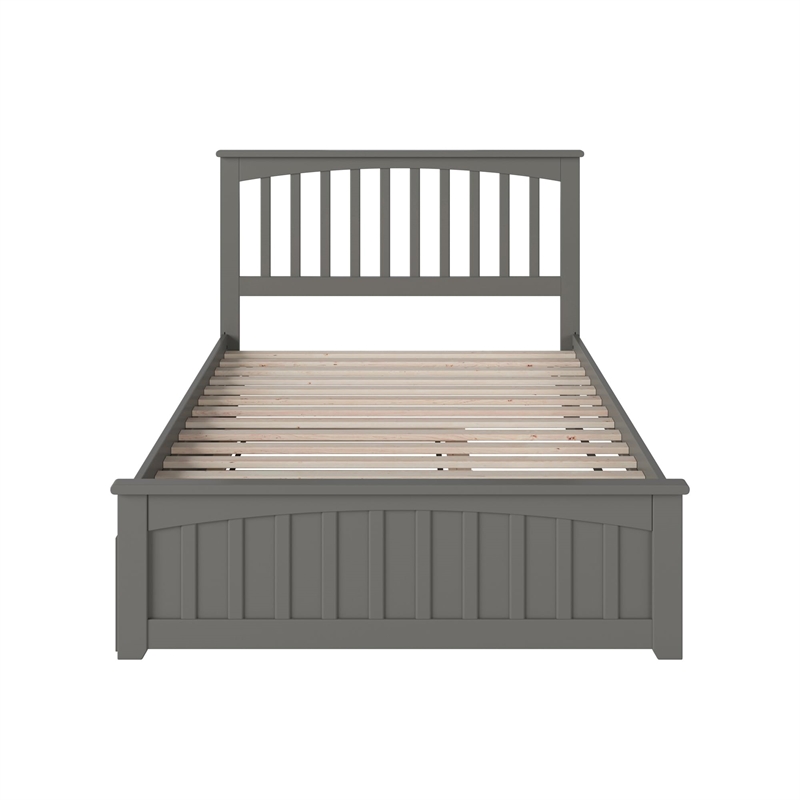 Mission Full Wood Platform Bed with Matching Footboard & Twin Trundle in Grey