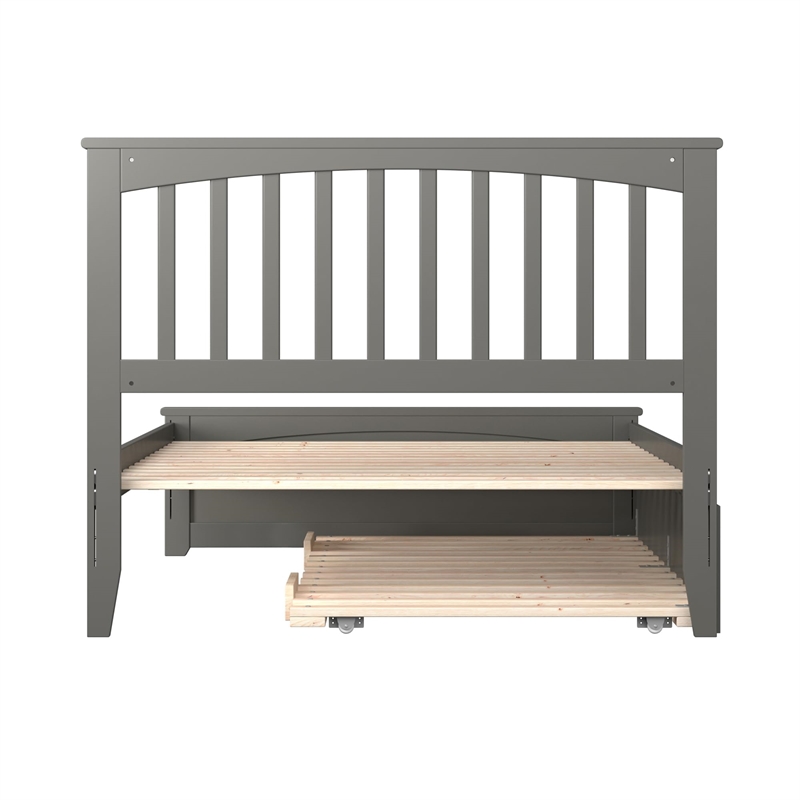 Mission Full Wood Platform Bed with Matching Footboard & Twin Trundle in Grey