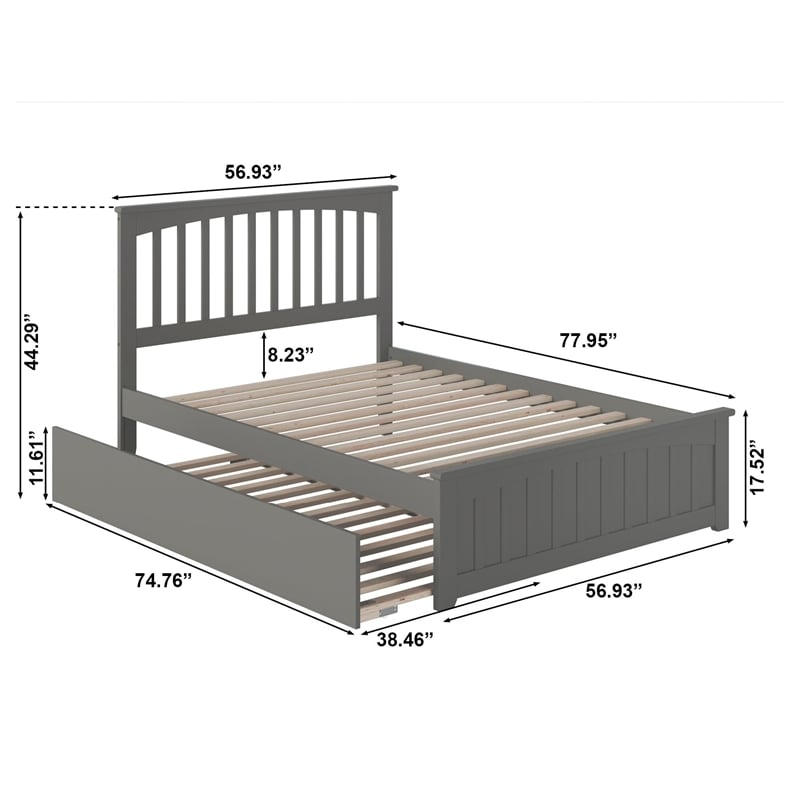 Mission Full Wood Platform Bed with Matching Footboard & Twin Trundle in Grey
