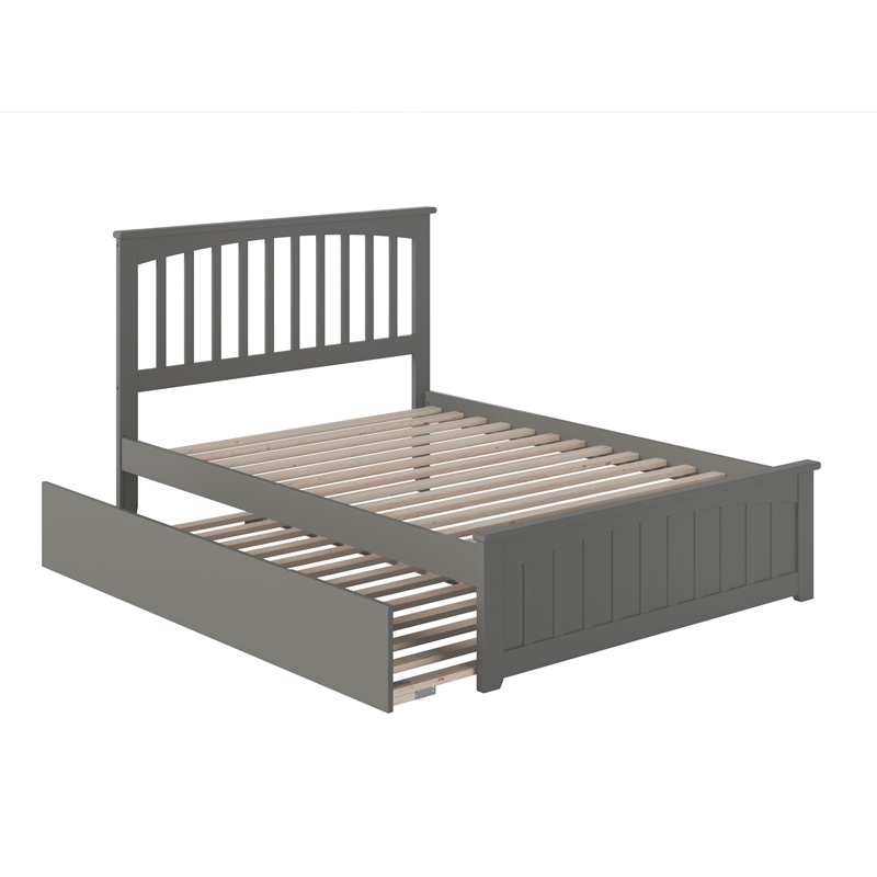 Mission Full Wood Platform Bed with Matching Footboard & Twin Trundle in Grey