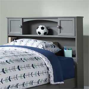 AFI Newport Twin Solid Wood Bookcase Headboard with Device Charger in Gray