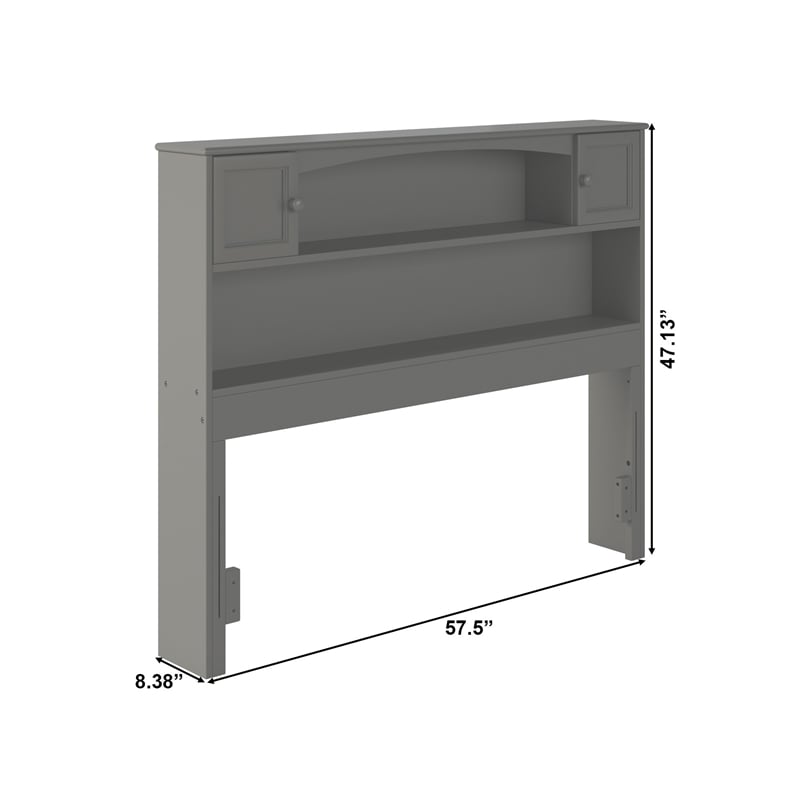 AFI Newport Full Wood Bookcase Headboard with Device Charger in Gray