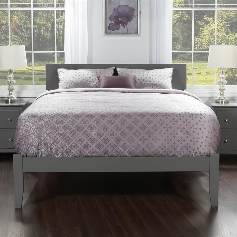 Orlando Queen Solid Wood Platform Bed in Grey