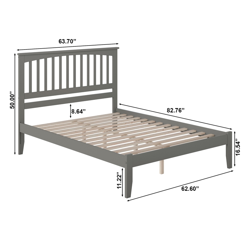 Mission Queen Solid Wood Platform Bed in Grey