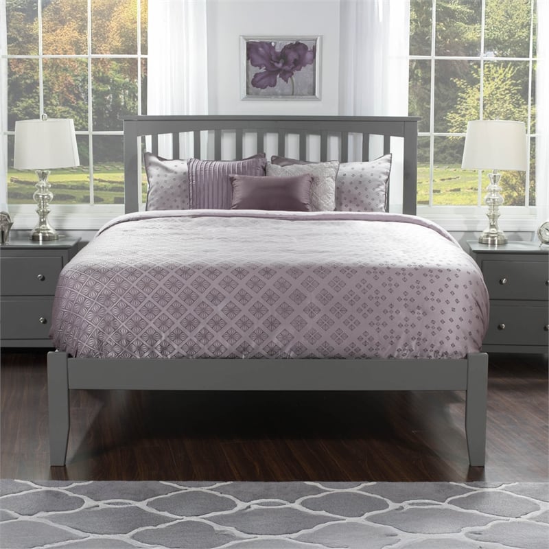 Mission Queen Solid Wood Platform Bed in Grey