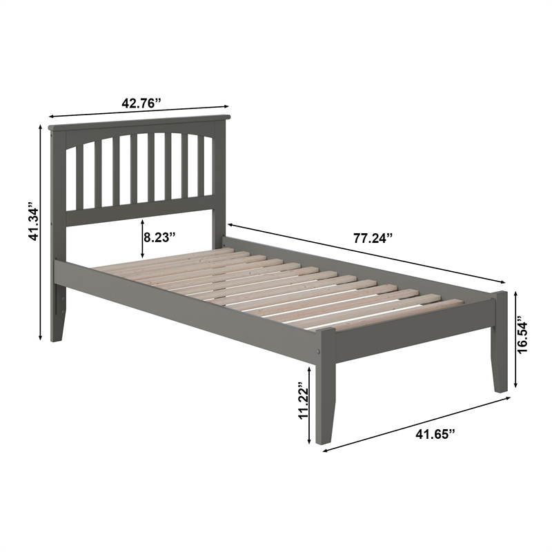 Mission Twin Solid Wood Platform Bed in Grey