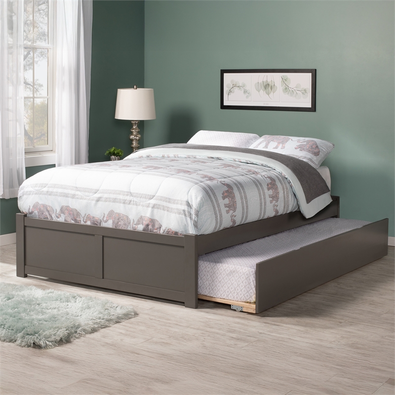 AFI Concord Full Solid Wood Platform Bed with Twin Trundle in Gray