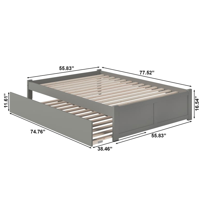 AFI Concord Full Solid Wood Platform Bed with Twin Trundle in Gray