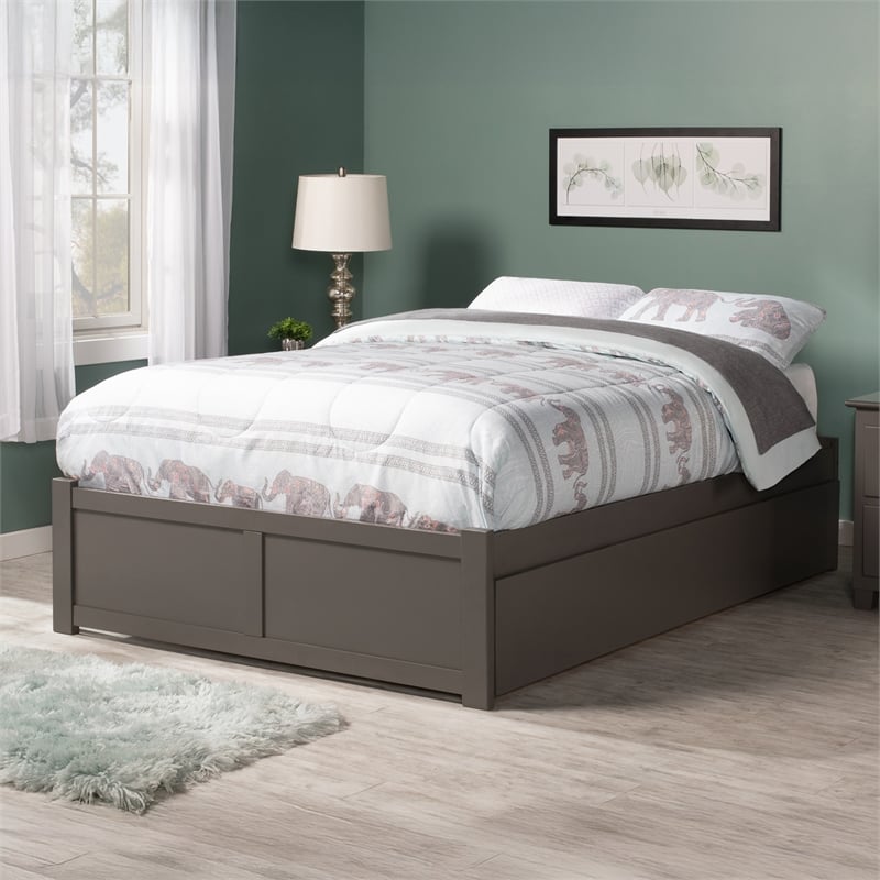 AFI Concord Full Solid Wood Platform Bed with Twin Trundle in Gray
