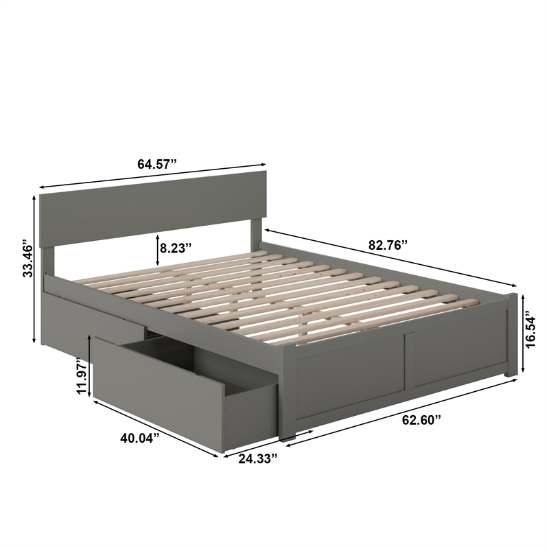 Orlando Queen Wood Platform Bed with Footboard and Storage Drawers in Grey