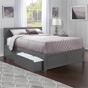 Orlando Queen Wood Platform Bed with Footboard and Storage Drawers in Grey