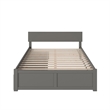 Orlando Queen Wood Platform Bed with Footboard and Storage Drawers in Grey