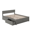 Orlando Queen Wood Platform Bed with Footboard and Storage Drawers in Grey