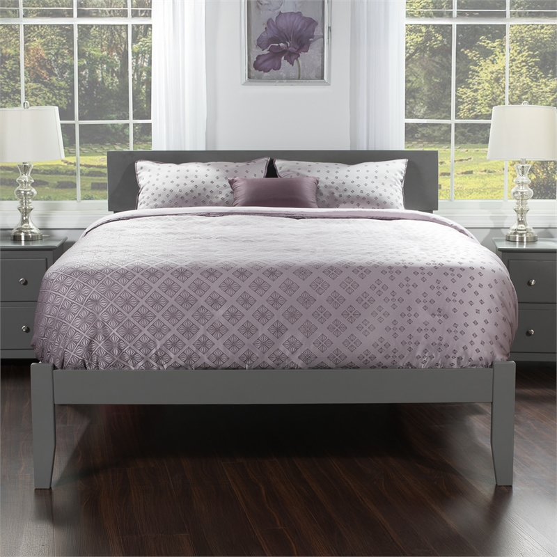 Orlando King Wood Platform Bed with Modern Panel Headboard in Grey